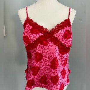 Jaclyn Smith Y2K‎ Pink and Red Heart Lace Satin Cami